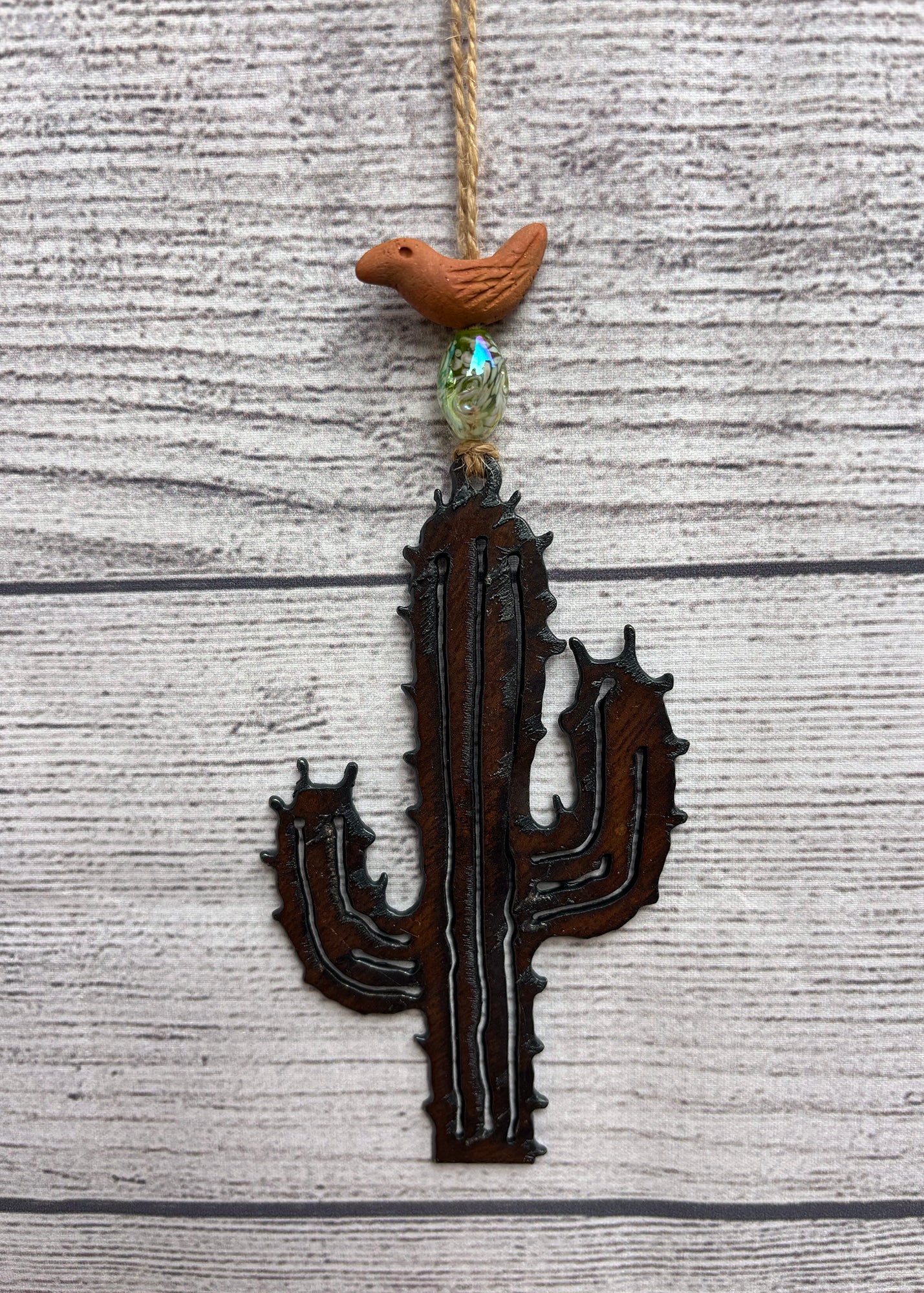 Rustic Saguaro & Bird Ornament