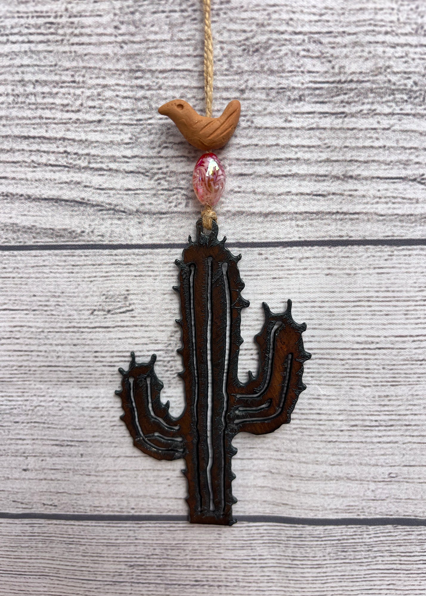 Rustic Saguaro & Bird Ornament