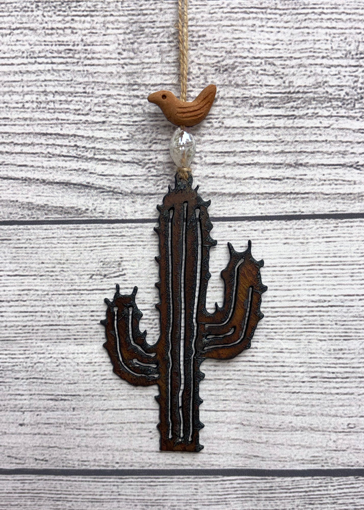 Rustic Saguaro & Bird Ornament